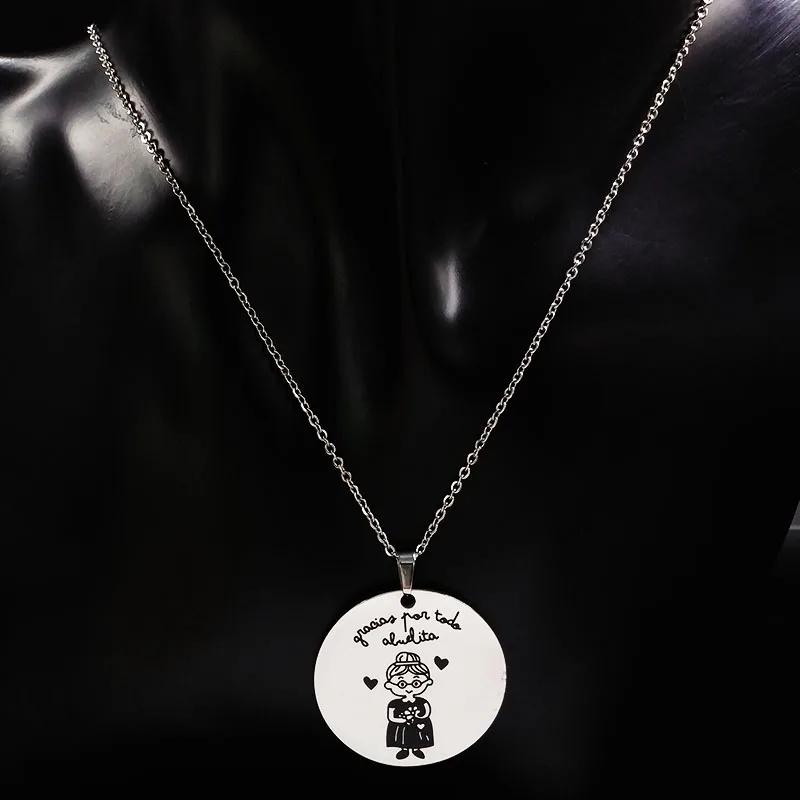 Spain Grandmother Stainless Steel Necklace for Women Grandma mama abuela Pendant Necklaces Jewelry Gift collares mujer N1227S01