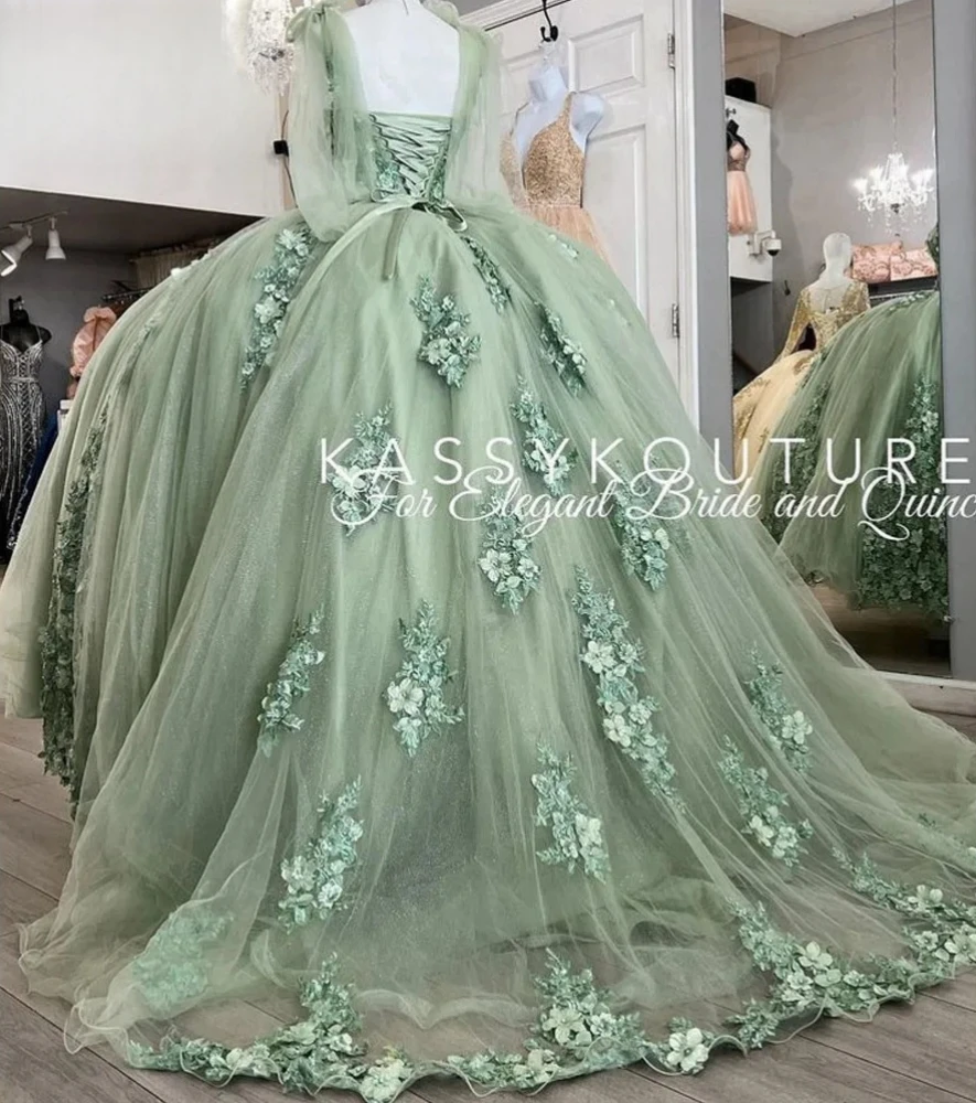 Robes de Quinceanera princesse vert menthe, robe de Rh, appliques en tulle chérie, robes Sweet 16, 15 ans, mexicain