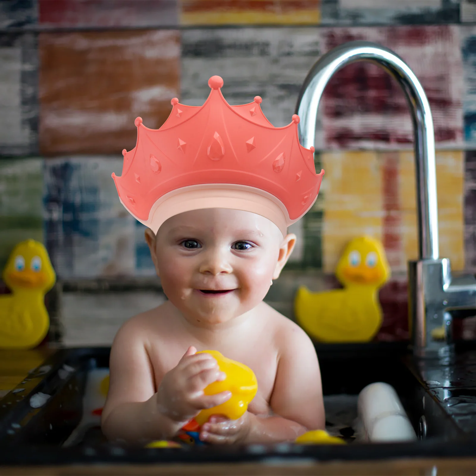 

2Pcs Silicone Shower Bath Waterproof Baby Bathing Hats Supplies Hair Waterproof Hats Washing Protective