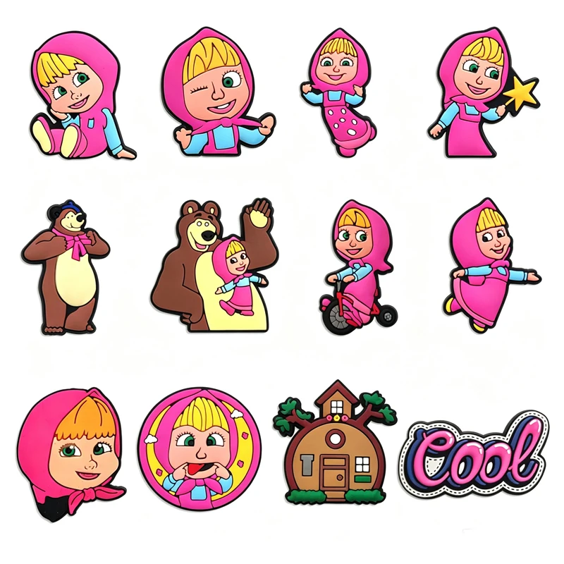 4-12PCS Cartoon Shoe Charms Set, Pink Girl & Bear Themed Shoe Decorations for Party Gifts