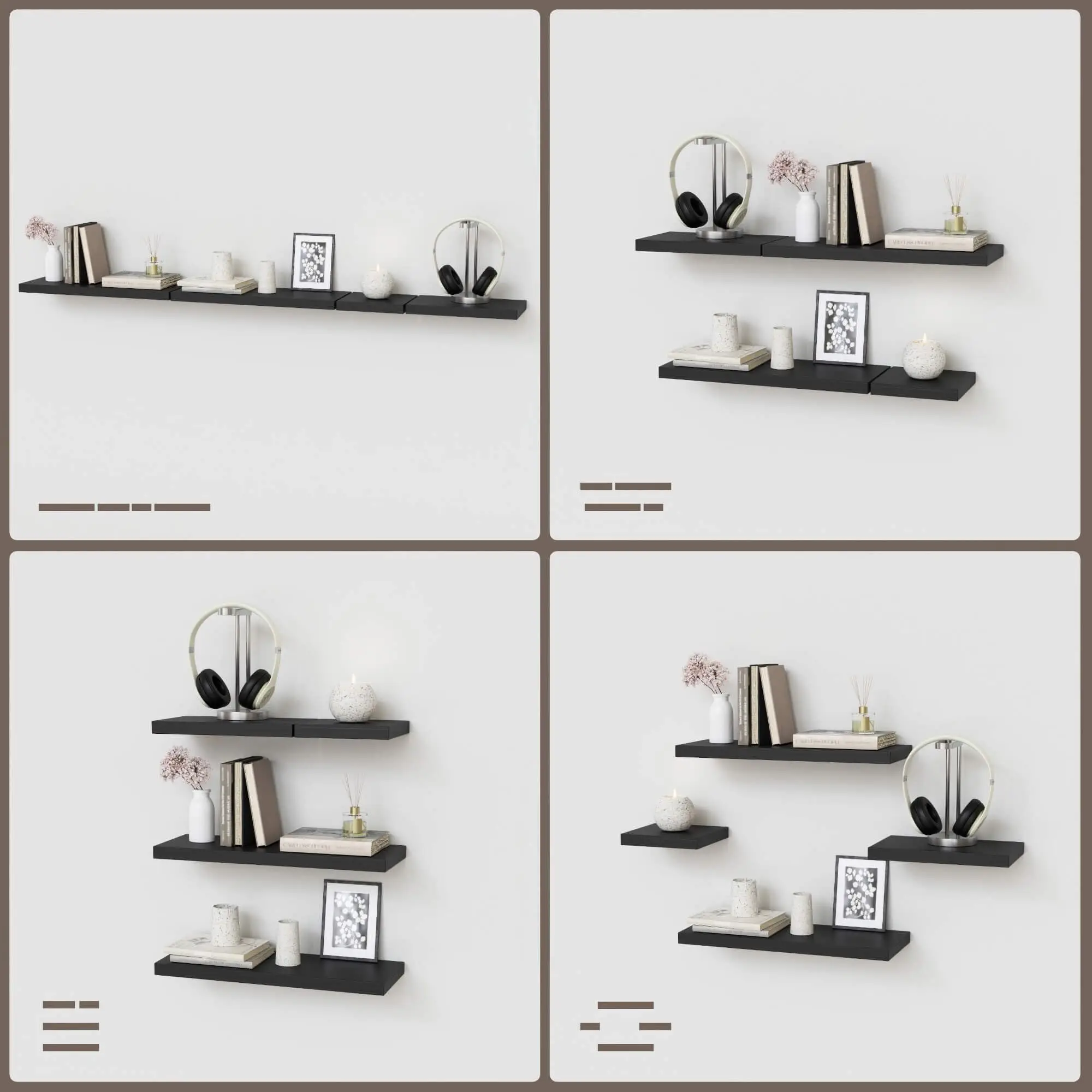 Floating Shelves with Invisible Bracket, Rustic Wood Wall Mounted Shelves Set of 4, Hanging Wall Shelves Display for Room Wall D image 4