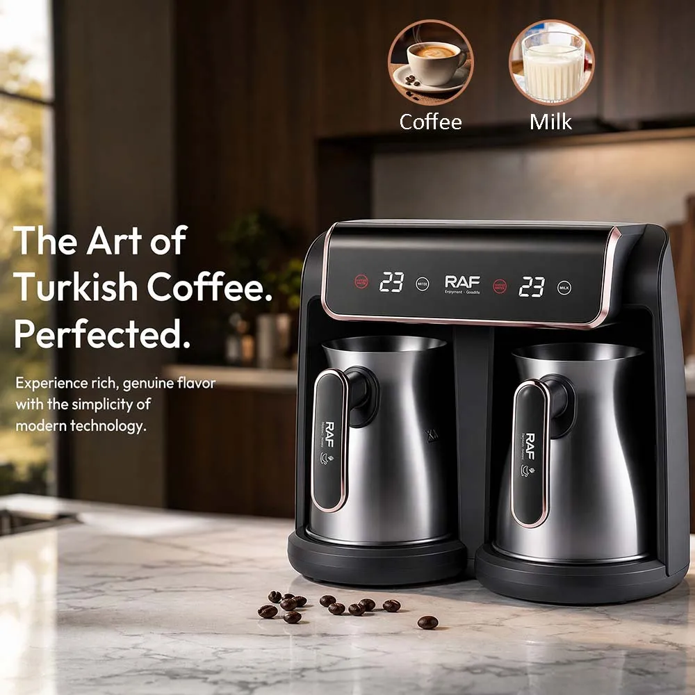 

European Standard Double-Kettle Electric Coffee Maker LCD Digital Display Touch Control for Brewing Coffee and Milk