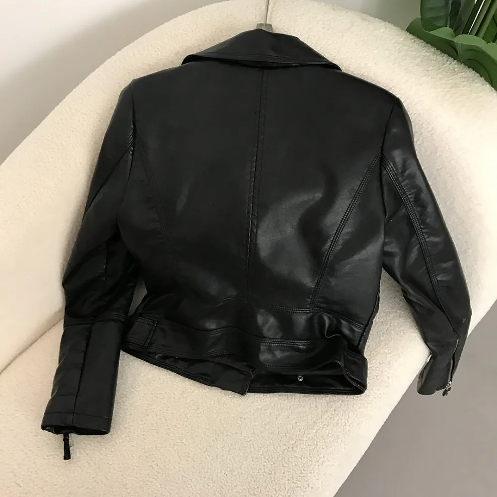 Pu Faux Leather Jacket Women Spring Autumn Soft Motorcycle Zipper Coat Female Turndown Collar Slim Biker Coats Basic Streetwear