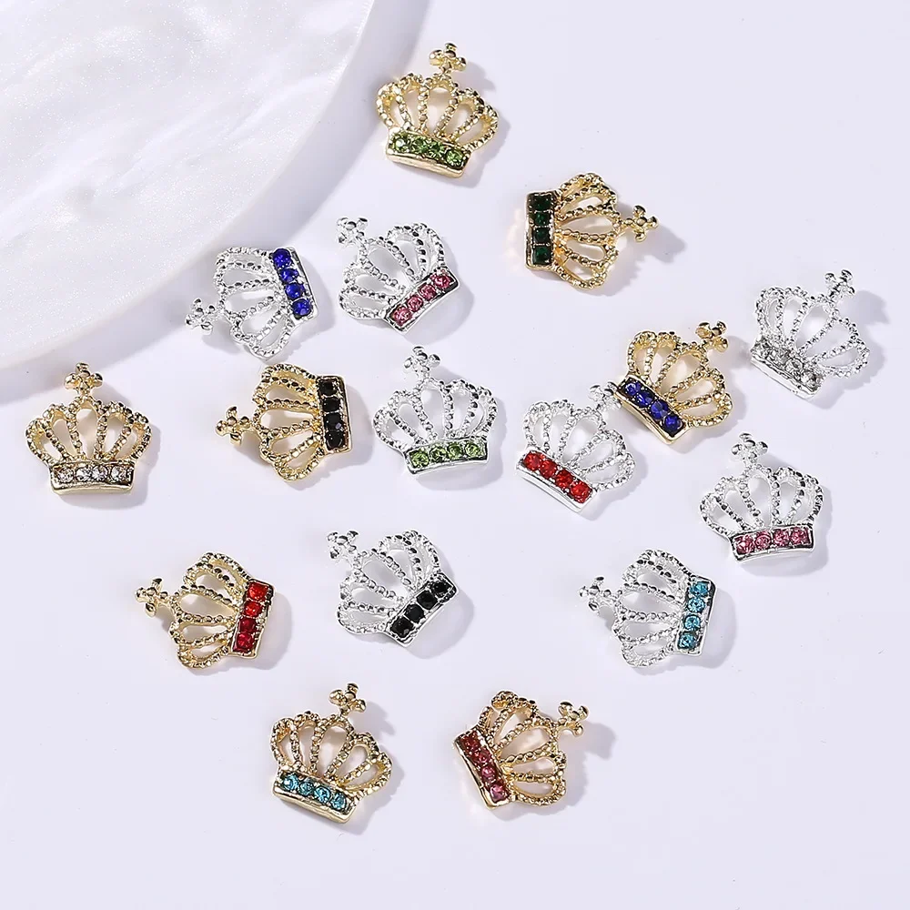 10PCS Bulk Supply Beauty Salon Diamond Crown Alloy Nail Art Accessories Crystal Rhinestone Gem Decoration Metal Charm