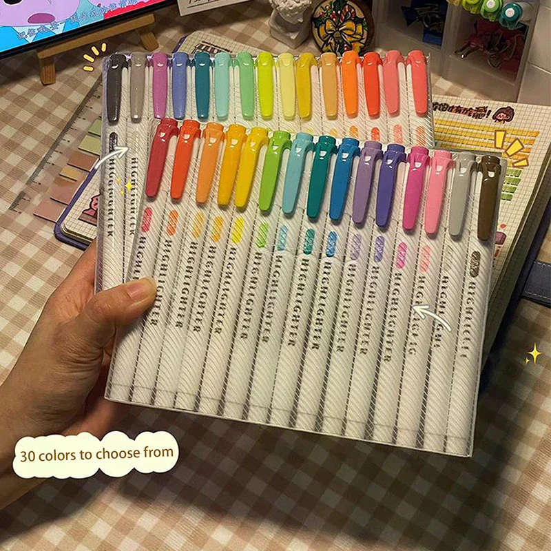 Colors Double Headed Highlighter Pen Set Fluorescent Drawing Markers Highlighters Pens Art Japanese Cute Pastel Stationery 15