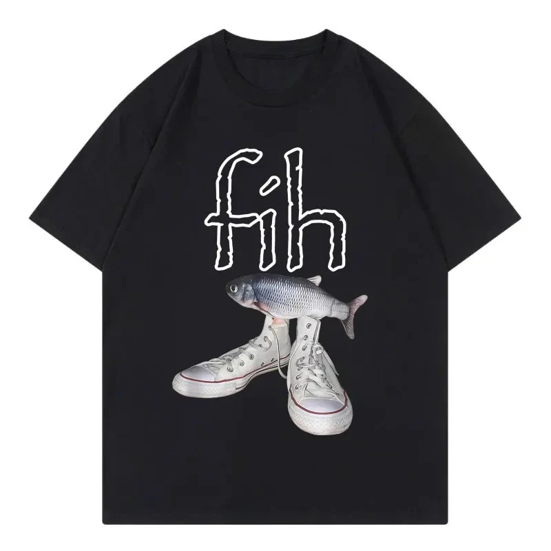 2026 New Style Fish Shoes Graphic T Shirts Funny Misspelled Fish Meme Adults Kids Casual Fashion Short Sleeve T-shirt