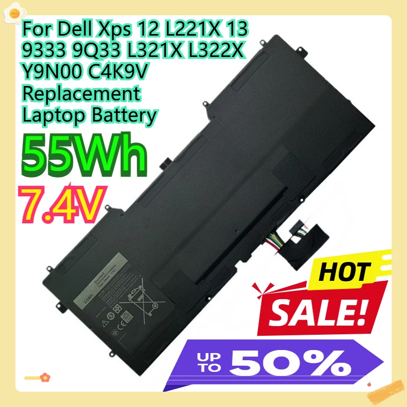 

For Dell Xps 12 L221X 13 9333 9Q33 L321X L322X Replacement Y9N00 C4K9V Laptop Battery 55Wh