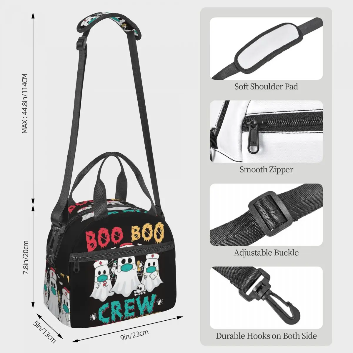 Boo boo tripulação enfermeira halloween fantasma traje almoço sacos bento caixa à prova dwaterproof água almoço tote sacos de piquenique saco térmico para mulher trabalho