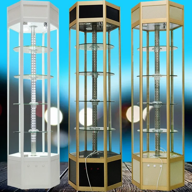 

2025customized. sunglasses tower display smoke shop glass cabinet rotating showcase with LED lights retail shop glass display sh