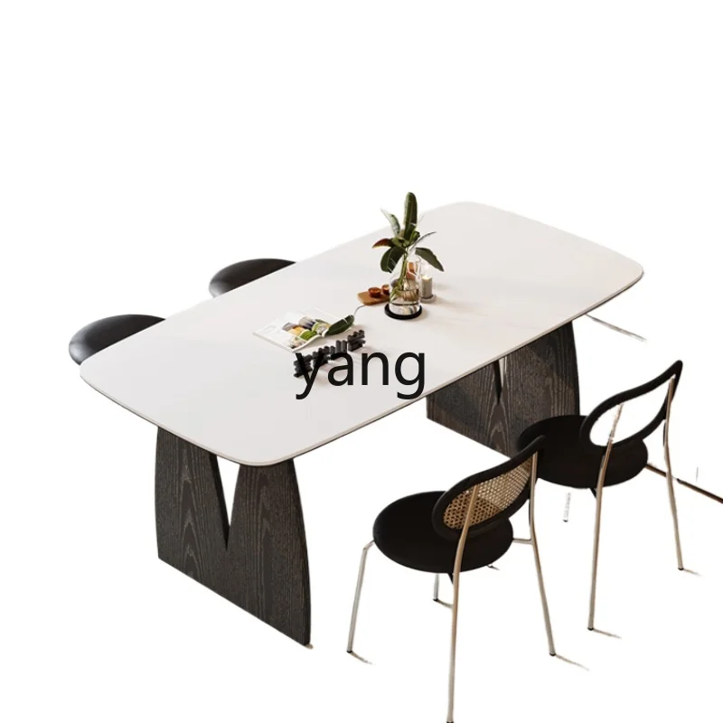 

L'm'm Solid Wood Stone Plate Dining Table Modern Simple Home Small Apartment Cream Wind Black Dining Table