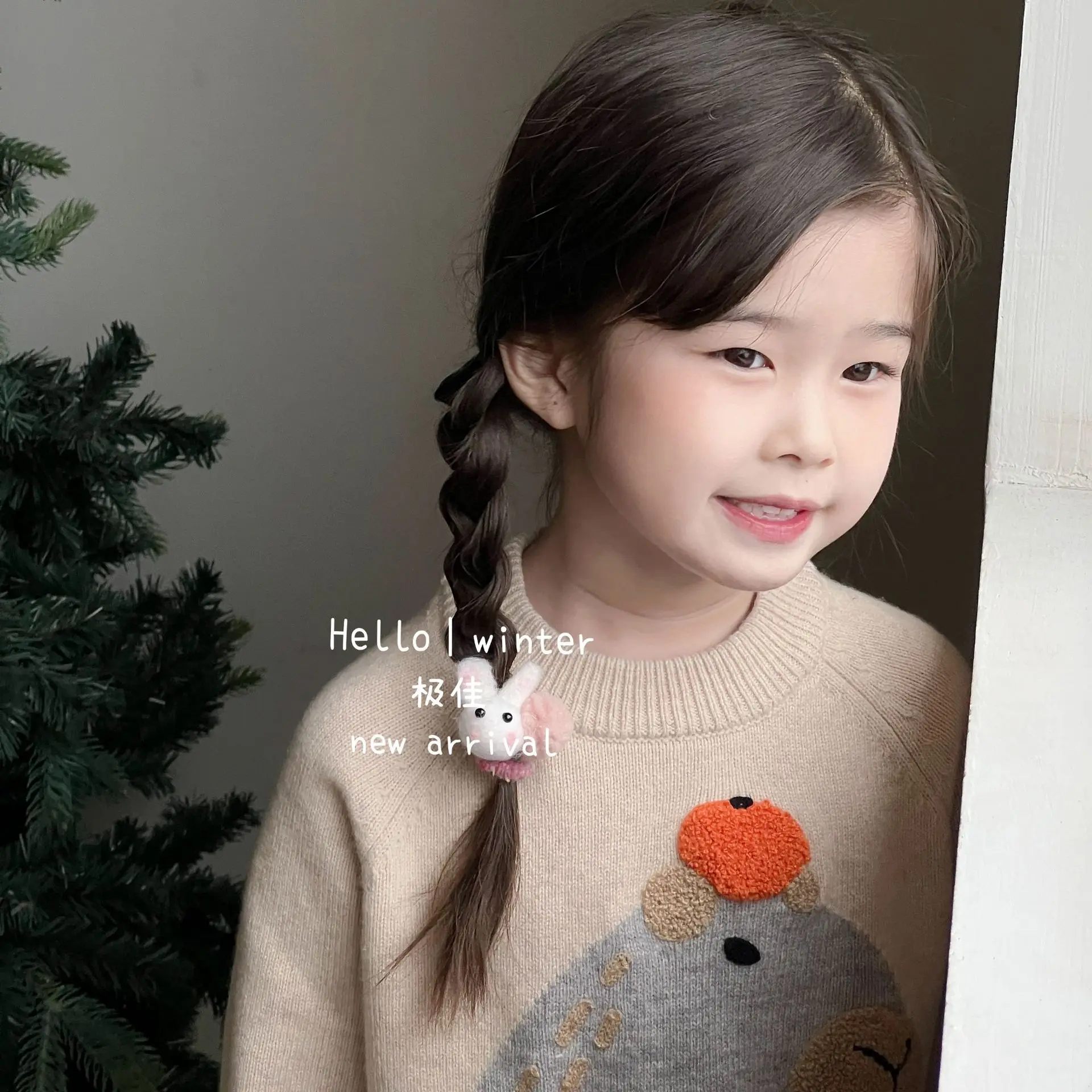 Hair Ties Wool Felt Rabbit Pom Handmade Grape Carrot High Elastic Ponytail Soft Lightweight Daily Headwear Color As Shown