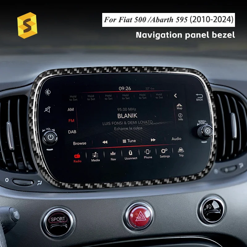 

Real Hard Carbon Fiber Trim 5/7 Inches Navigation Panel Bezel Sticker For Fiat 500 Abarth 595 2010-2024 2023 2022 2021 2020 2019