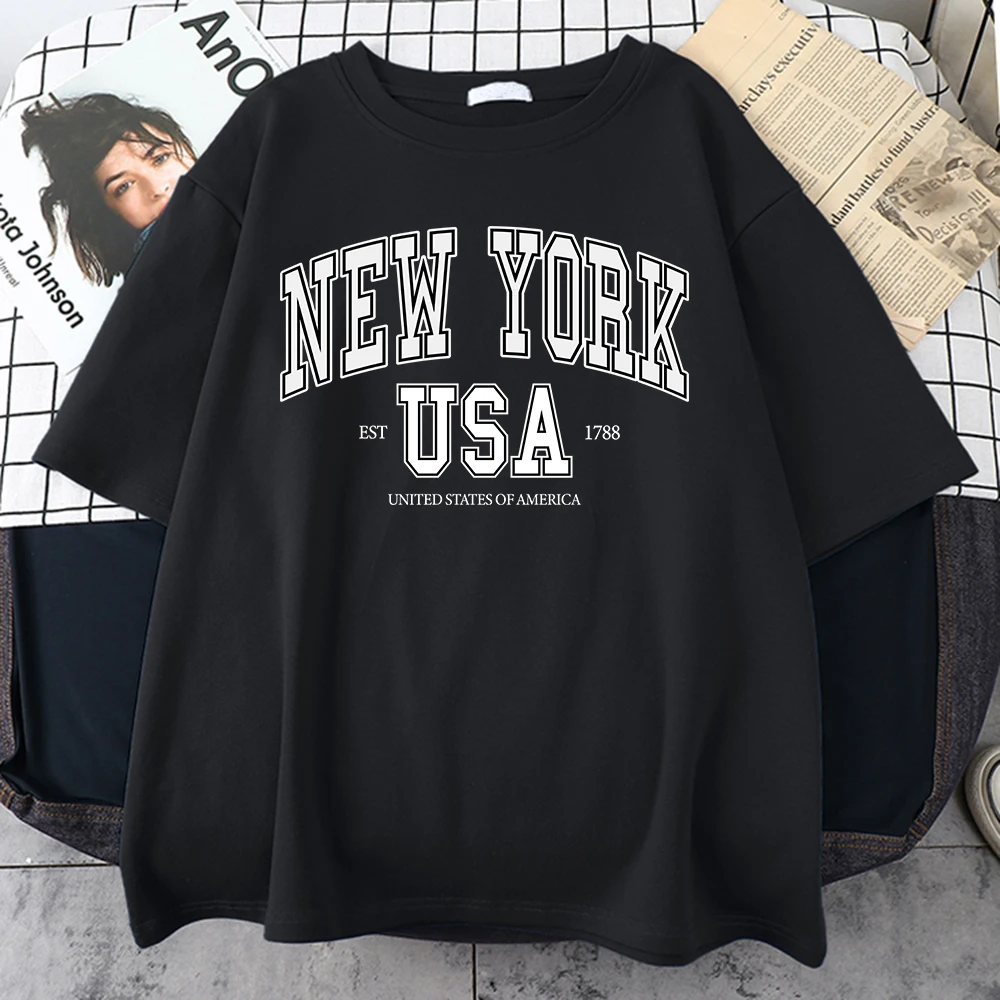 New York Usa Est 1788 Print Cotton Tee Shirt Oversized Street Tee Top Comfortable Trend Tshirt Oversized Breathable Man Tshirts