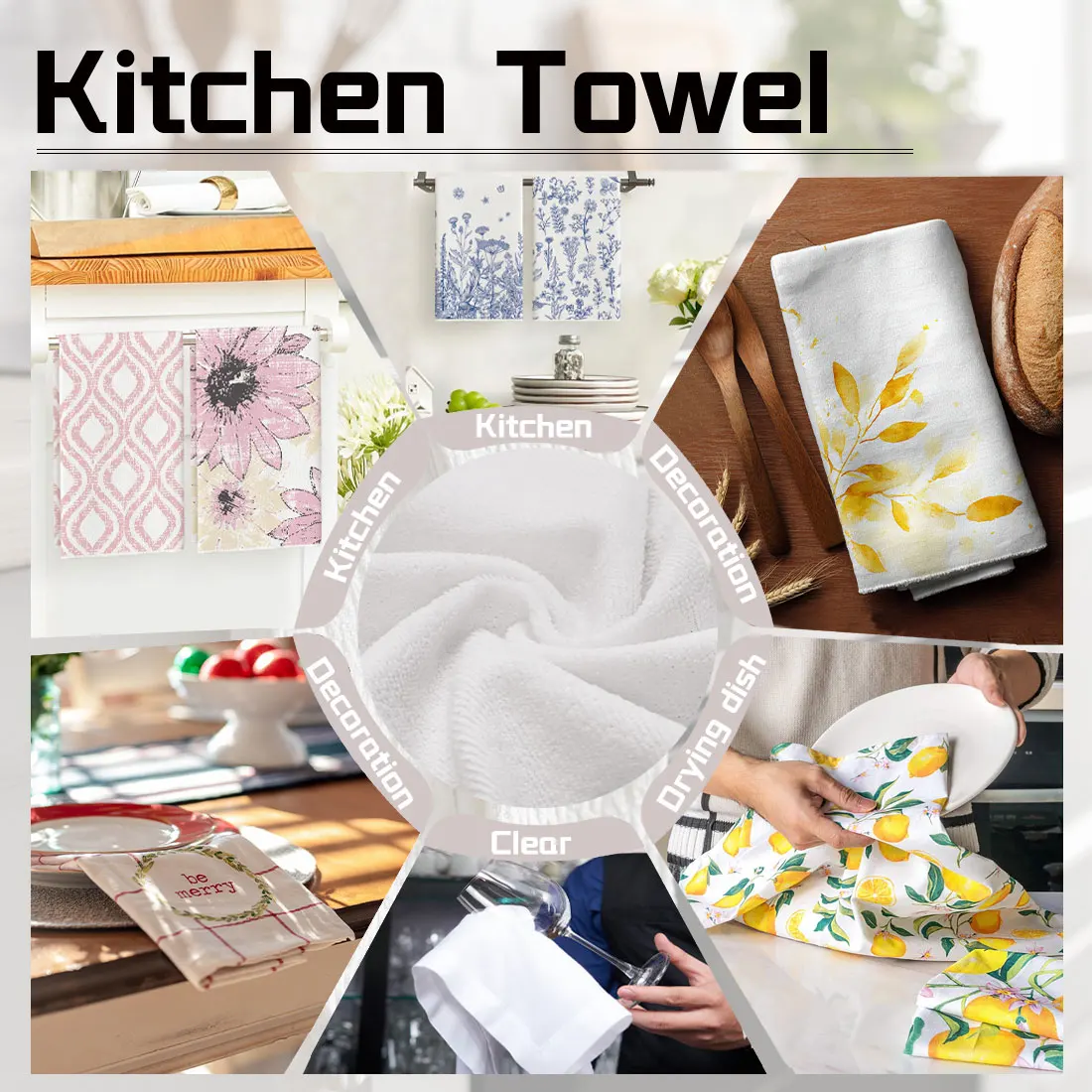 2PCS Christmas kitchen towels with Christmas hat patterns, 40x60cm ultra-fine fiber kitchen towels, Christmas home decorations