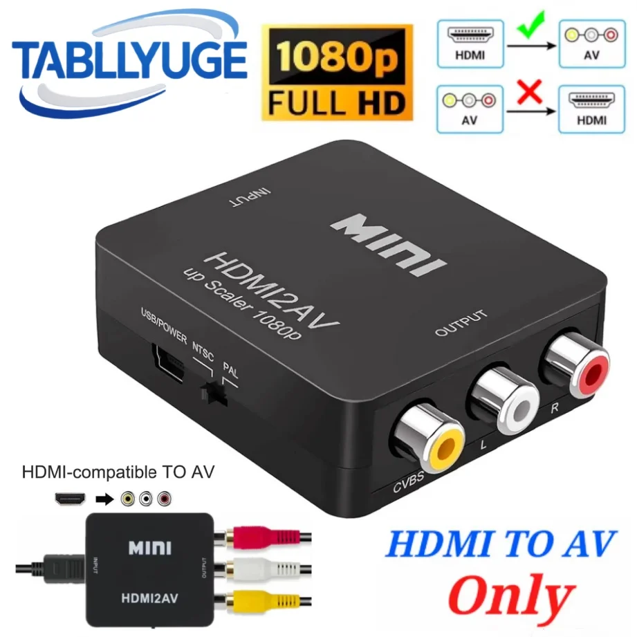 HDMI-compatible to RCA Converter AV/CVBS L/R Audio Video Box HD1080P MINI HDMI2AV Adapter with USB Cable Support NTSC PAL