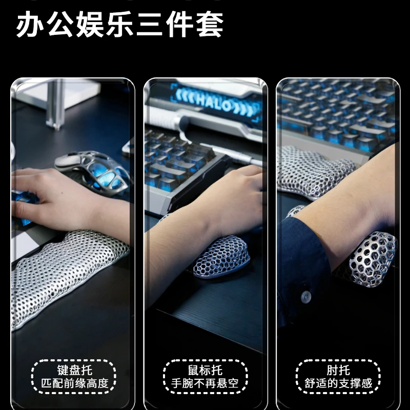 Hot Sale 3D Printing Mouse Wrist Rest Custom Silver Metal Single Hand Mat Ergonomics Alice Palm Rest for 65%75%85% Gamers Design