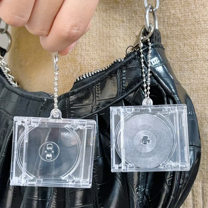 1-2pcs Creative CD Keychain  Mini CD Case DIY Car Phone Keychains Hanging Decor Chain Clip Blank Album Kpop Gifts Accessories