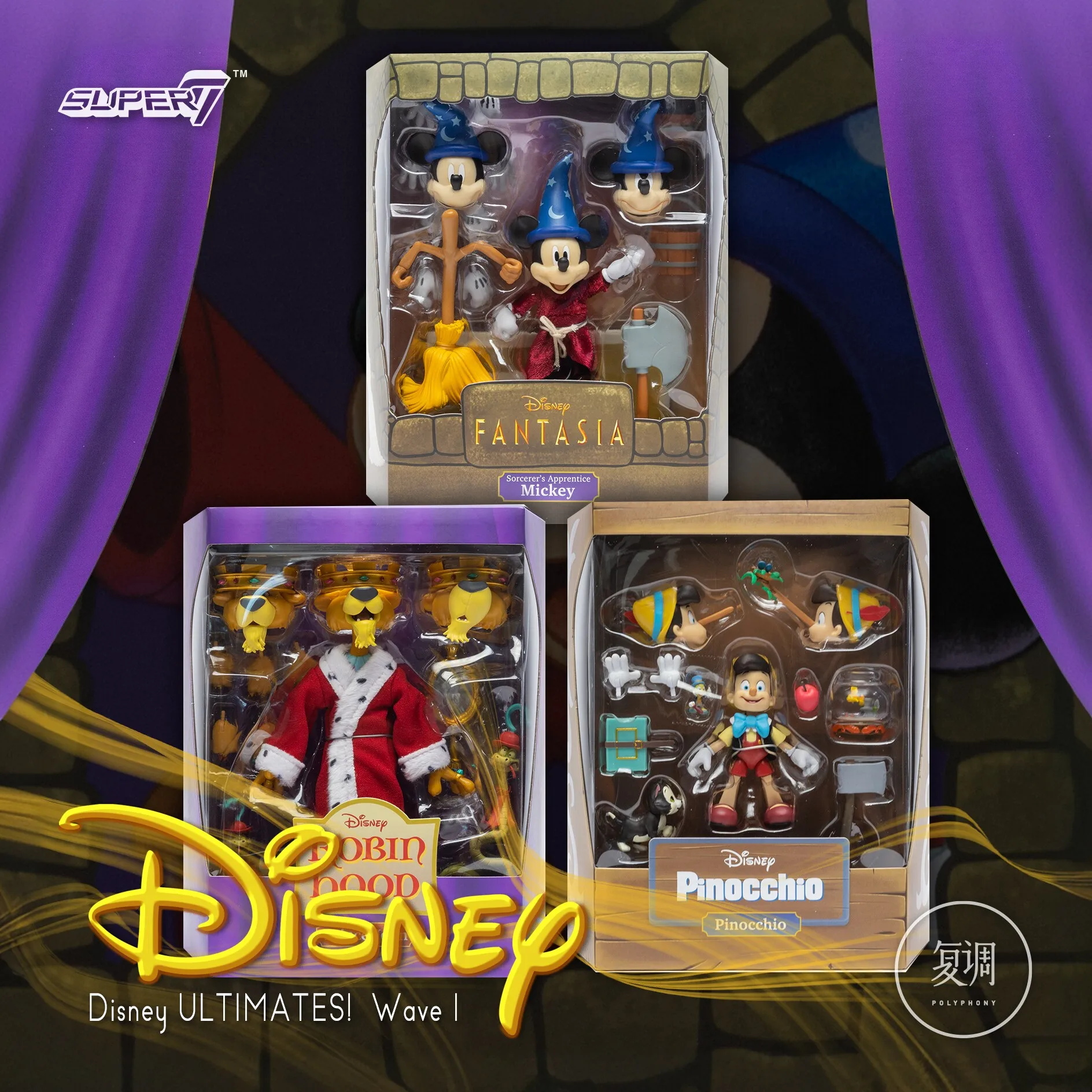 Animación Clásica de Disney Fantasia Mickey Mouse Pinocho ‌ Figuras de acción coleccionables de Príncipe Juan de 7 pulgadas, set de regalo de cumpleaños para fans