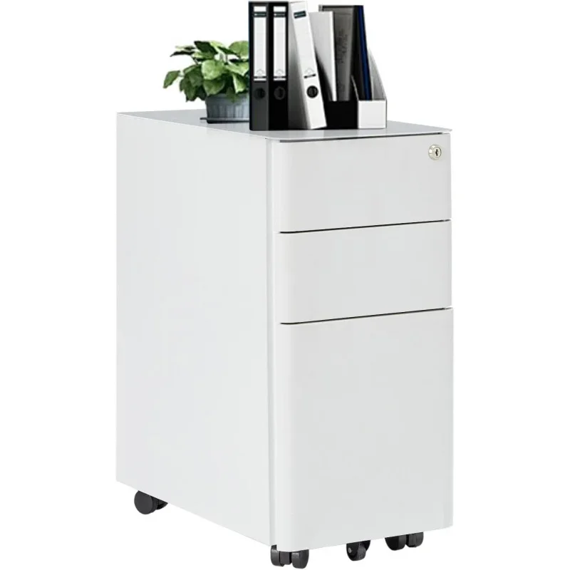 3 Drawer Small Cabinet with Lock, Metal Filing Cabinets Home Office, Anti-Tilt Rolling and Under Desk Cabinet Letter/Legal/A4 ,