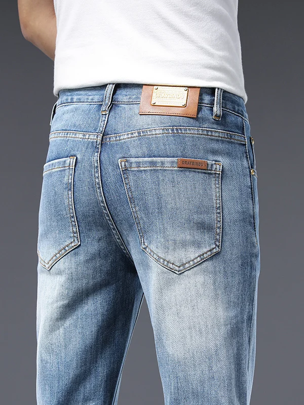 

Мужские джинсы Slim Fit светло-голубого цвета, весенне-летние, высококачественные, тонкие, прямого кроя, повседневные, универсальные, модные, из хлопкового стрейч-денима, шорты