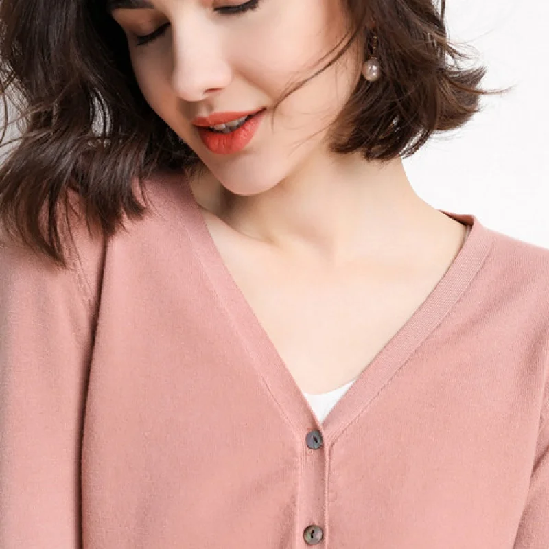 2026 Women Cardigans Long Sleeve Knitted Outerwear Solid Thin Spring Autumn Sweaters V-neck Knitwears Korean Fashion Cardigans