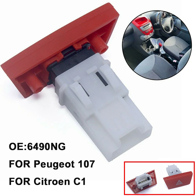 

1Pc Car Warning Hazard Indicator Light Control Button Lamp Switch Parts 6490.NG For Citroen C1 Peugeot 107 Toyota Aygo Mk1