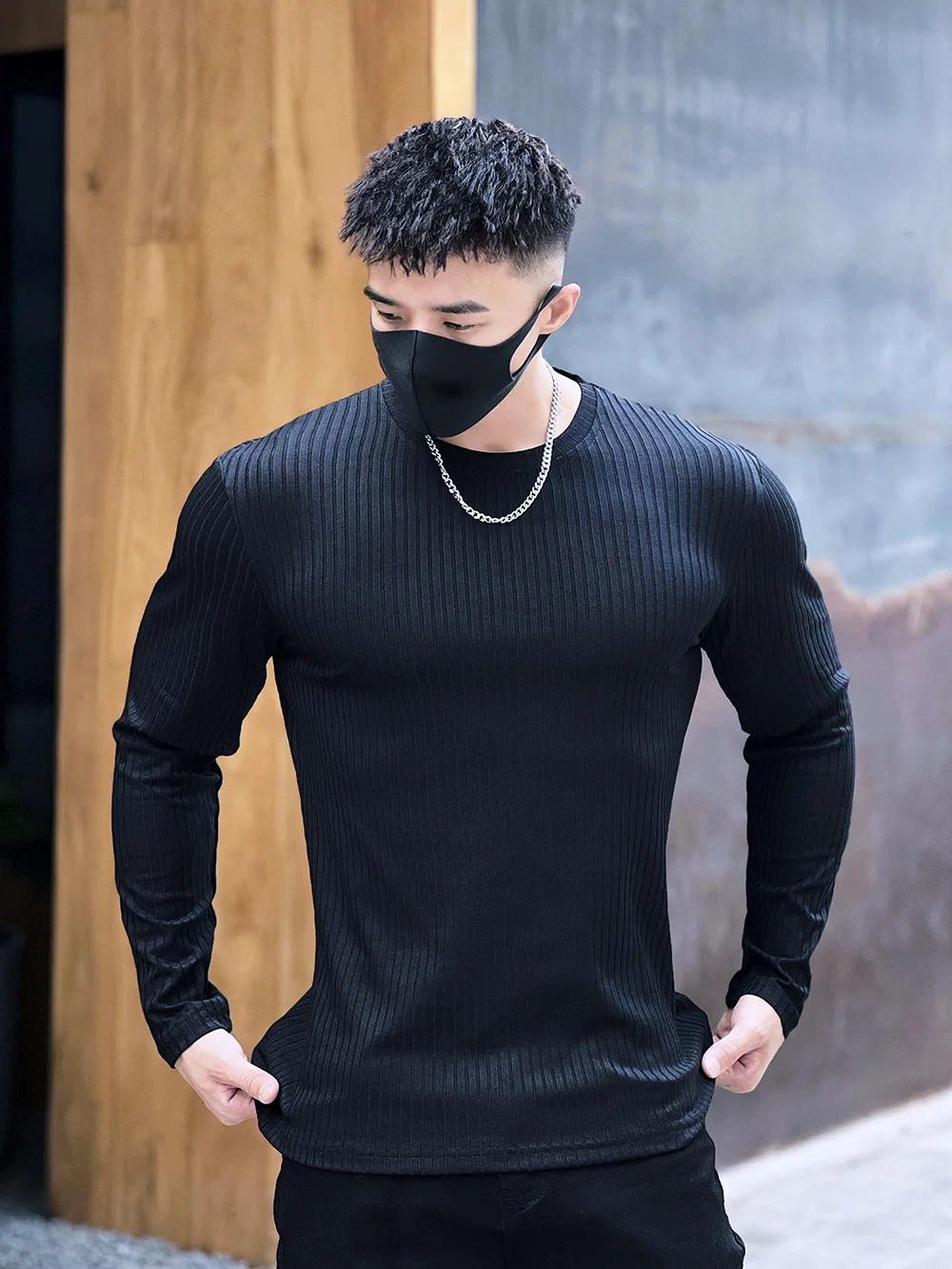 Men's long sleeve fitness blazer slim sweater sports casual long sleeve T-shirt training top