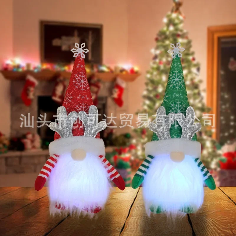 

New Christmas Cartoon Faceless Luminous Doll Santa Claus Plush Doll Ornaments Christmas Decoration Crafts with Antlers
