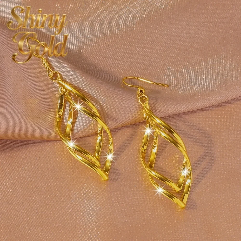 

Серьги-кольца ShinyGold из настоящего золота 9999 пробы (24K) в европейском и американском стиле, с двойным витым элементом, простые аксессуары