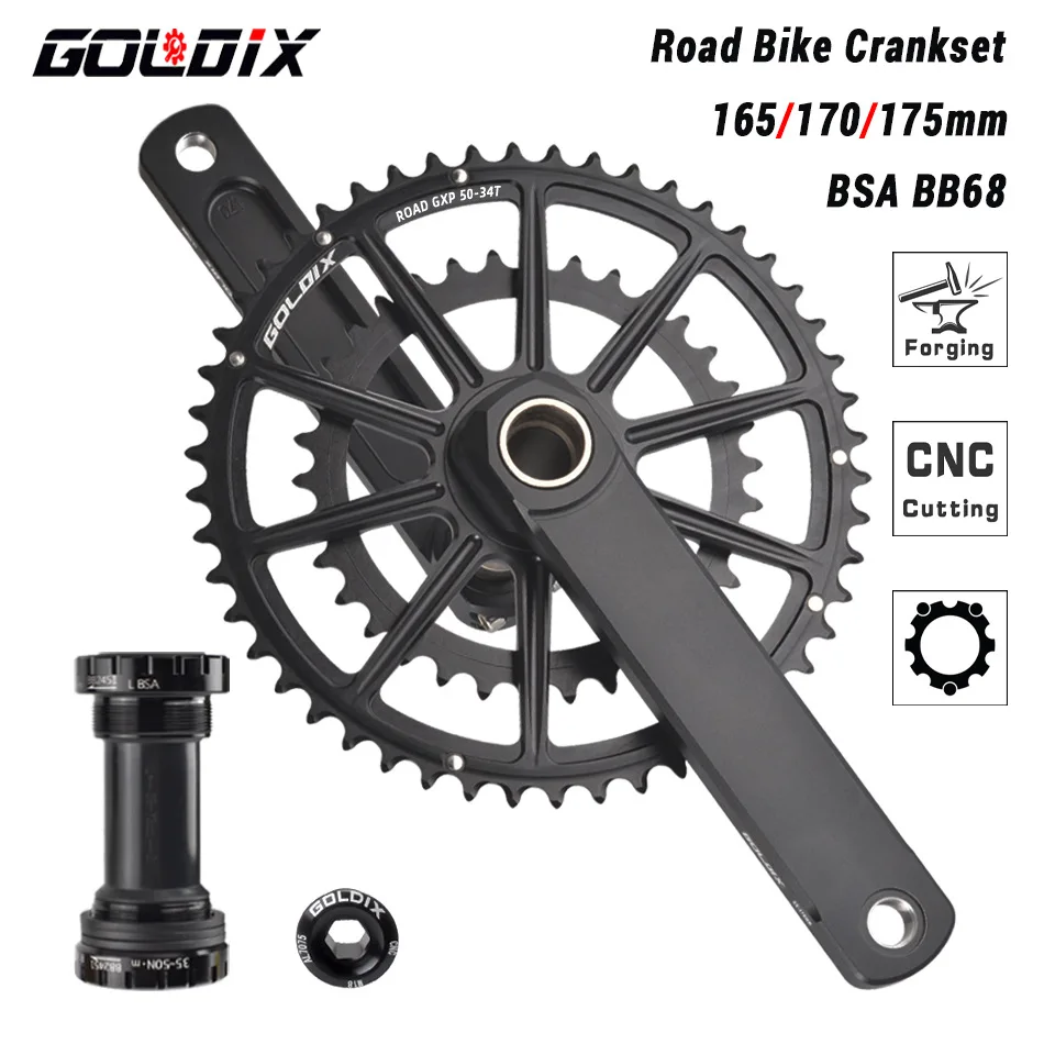 

Road Bike Crankset 165/170/172.5/175mm, 50-34T 52-42T 53-39T Double Chainring, Compatible with SHIMANO SRAM