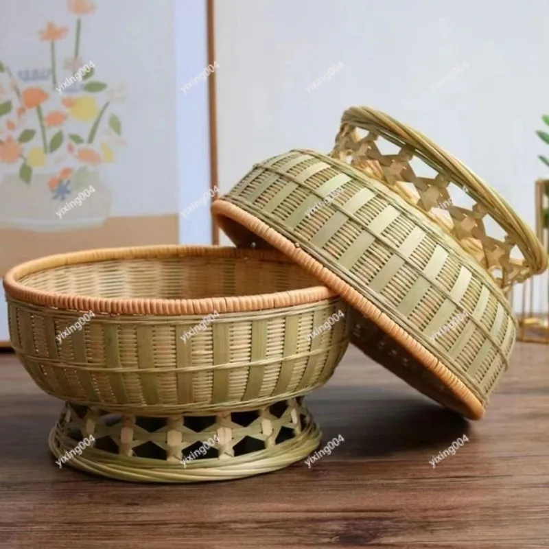 Hand Woven Bamboo Basket Fruit Tray Storage Basket for Home Tabletop Storage