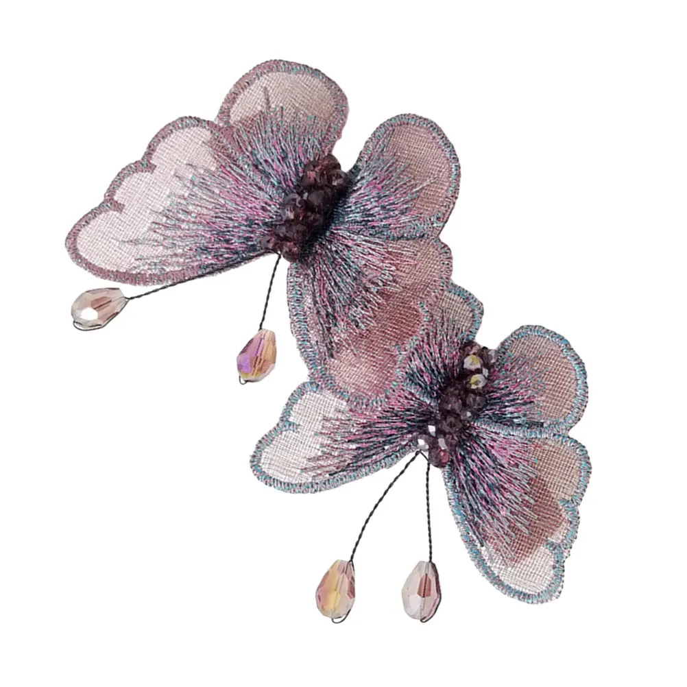 

Crystal Embroidered Butterfly Hair Clip Fashionable Cloth Barrette Retro Design Strong Embroidery Non Slip Hairstyle Suitable