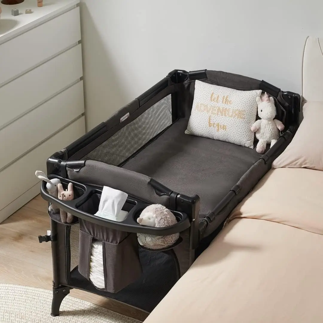4 in 1 Baby Bassinet Bedside Sleeper, Baby Bedside Crib 4 Functions, Bedside Bassinet Crib Sleeper, Playard, Changing Table, Bab