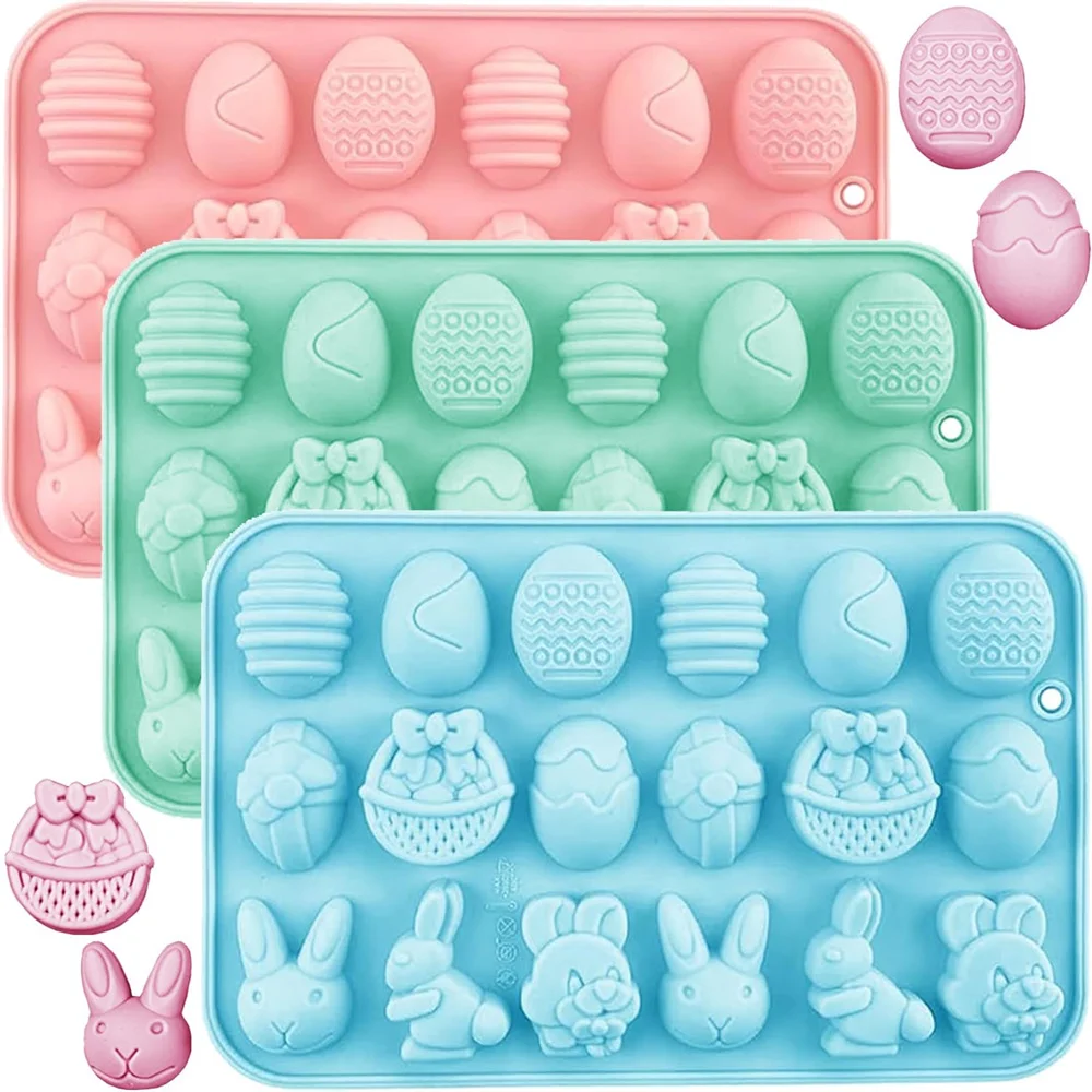 Molde de silicona para Chocolate de goma, molde de 9 formas de huevo, conejo, caramelo, bandeja de fusión de cera, decoración de magdalenas, regalo de vacaciones para niños, fabricación de dulces