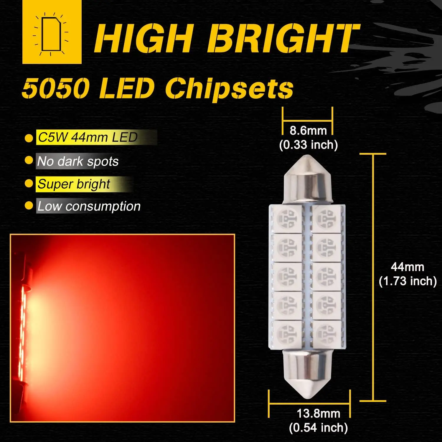 578 212-2 Led لمبة 44 مللي متر الأحمر اكليل لمبة 10-SMD 5050 LED الداخلية خريطة قبة أضواء 211-2 579 214-2 569 6411 Led لمبة 12 فولت DC-Pack