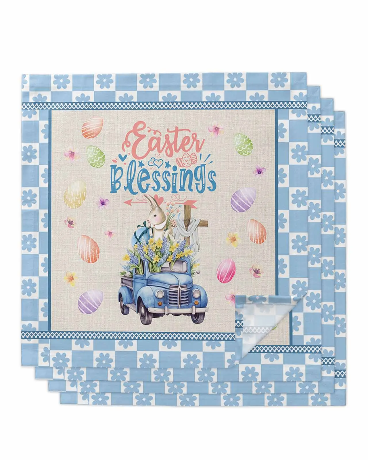 

4pcs Easter Truck Bunny Eggs Flowers Table Napkins Cloth Set Kitchen Dinner Tea Towels Table Mat Wedding Decor Napkins