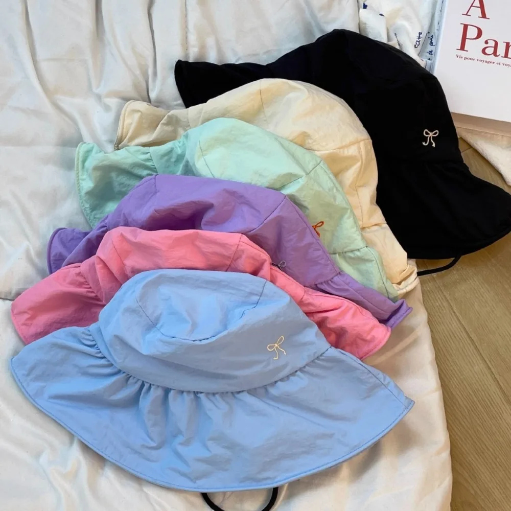 

Casual Korean Bow Bucket Hat Quick Dry Sweet Fisherman Hat Wide Brim Outdoor Women's Sun Hat Mountaineering
