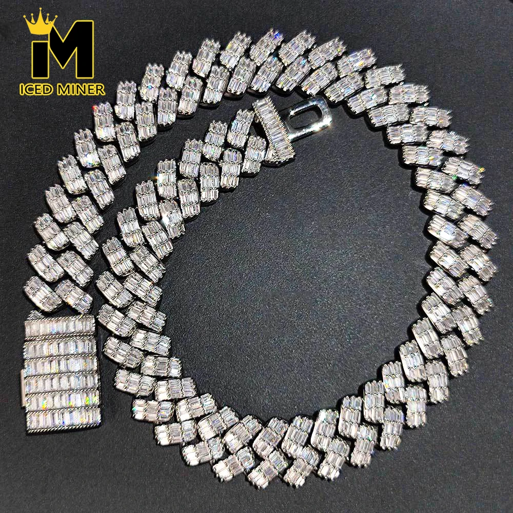 19mm Baguettes Iced Out Cuban Chain Necklaces for Men Women Bling Miami Chain Hip Hop Goth Jewelry Free Shipping