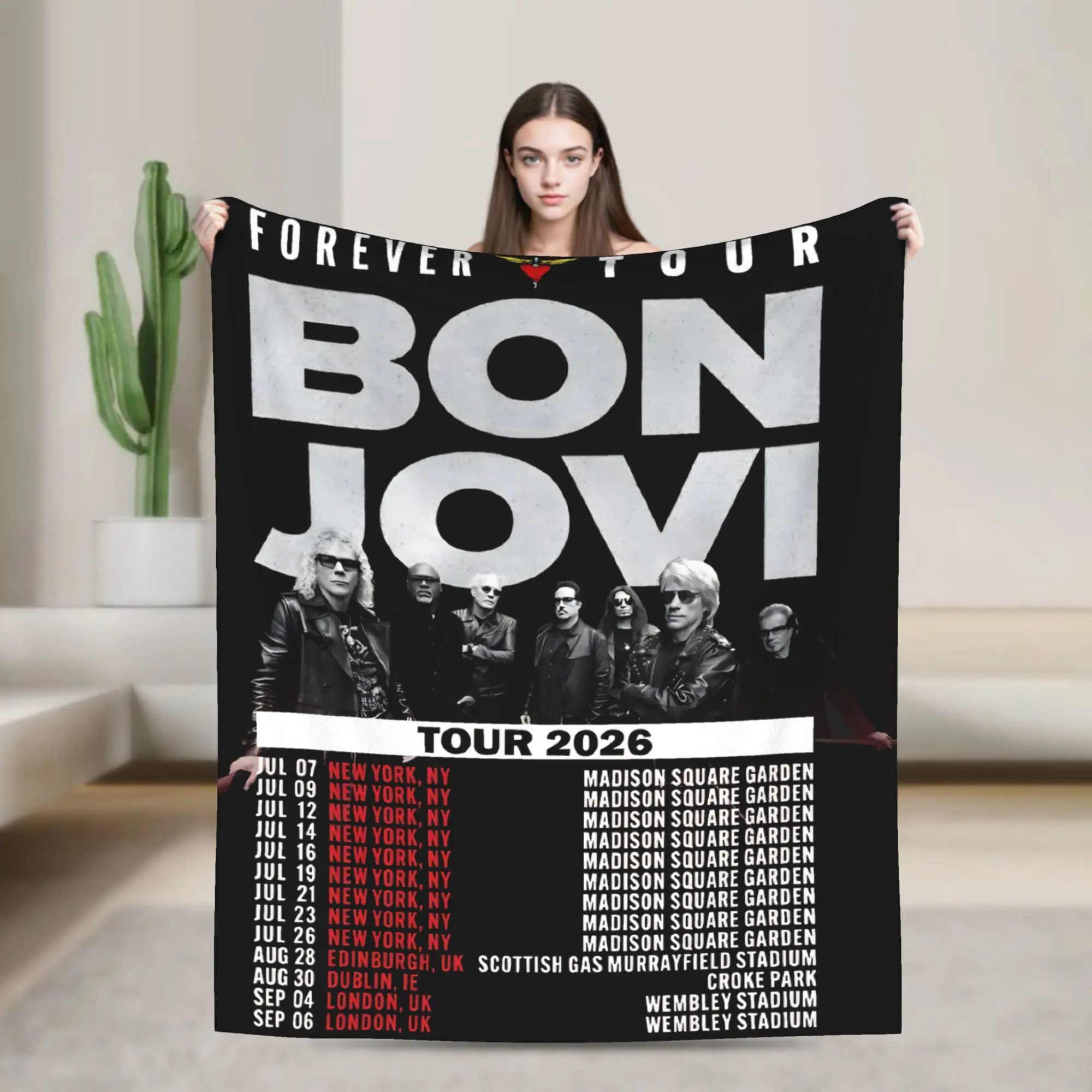Manta Super Suave Bons Jovi 2026 Forever Tour, Manta Ligera de Franela y Felpa Premium, Mantas Acogedoras para Toda Temporada