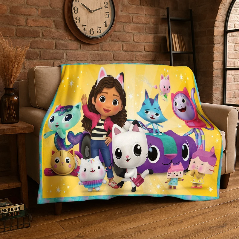 Cartoon Gabby Dollhouse Girl Flannel Blanket Soft Warm Throw Blanket for Bedroom Living Room Bed Travel Camping Picnic Kid