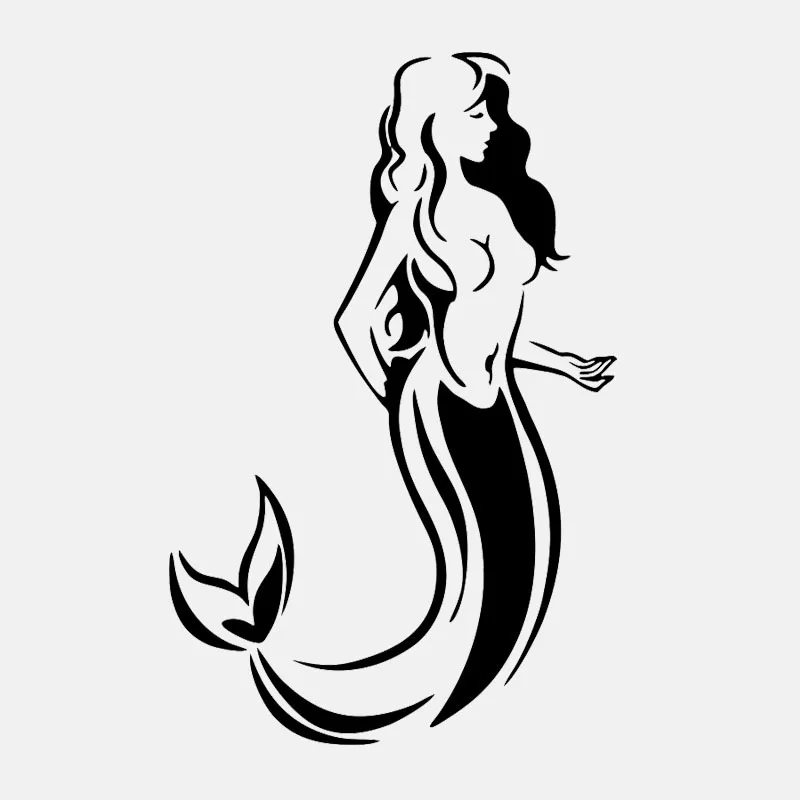 Car Sticker Cute PVC Car Sticker Mermaid Tribe Fantasy Ocean Girl Fish Car Sticker Creative Waterproof Black/White, 17cm*11cm