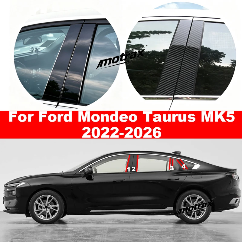 For Ford Mondeo Taurus MK5 2022-2026 Car Window Door Column B C Pillar Post Trim Cover Glossy Black PC Stickers Accessories