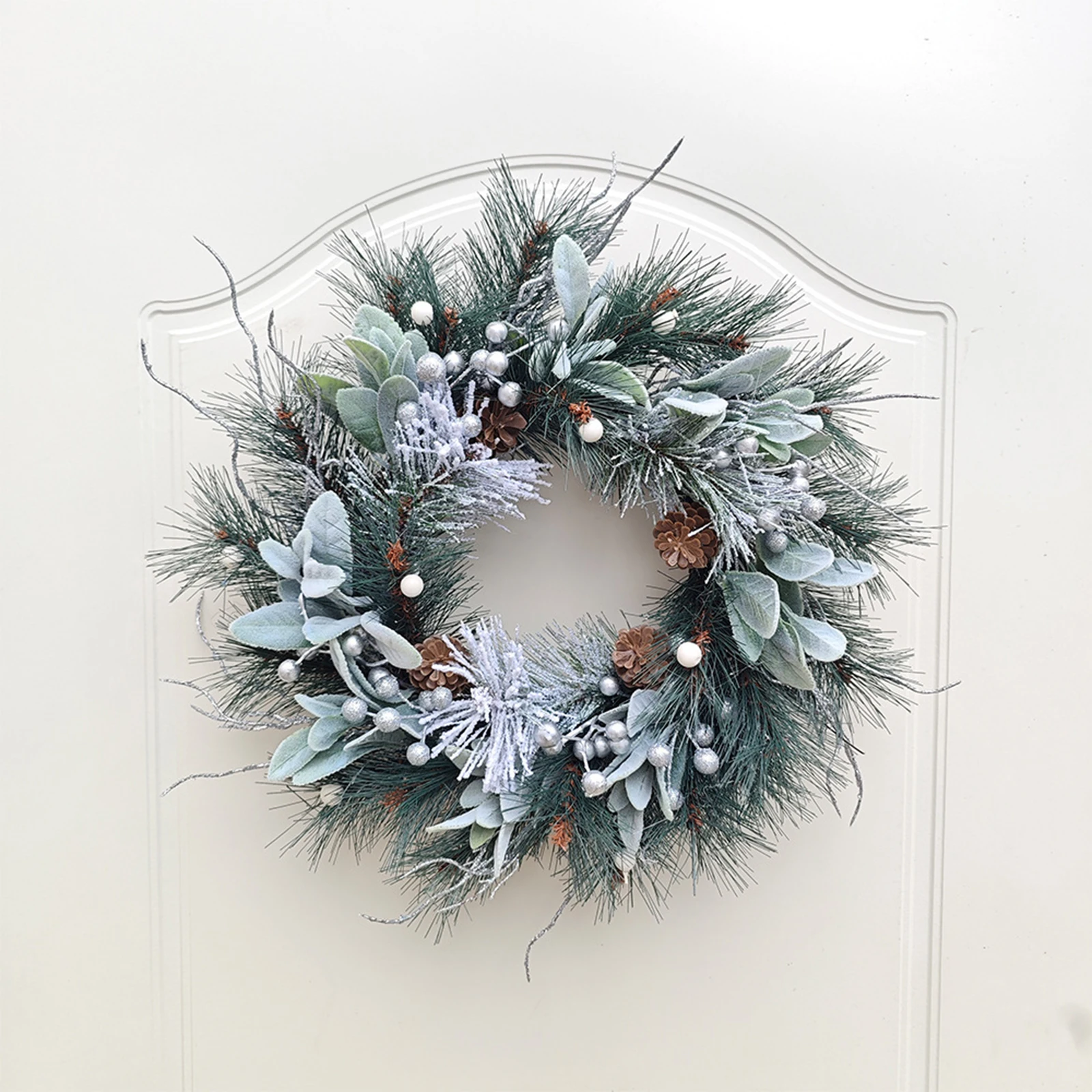 Christmas Winter Wreath White Green Ornament Front Door Christmas Wreath for Decor Festival Home Christmas Tree Hanging Outside