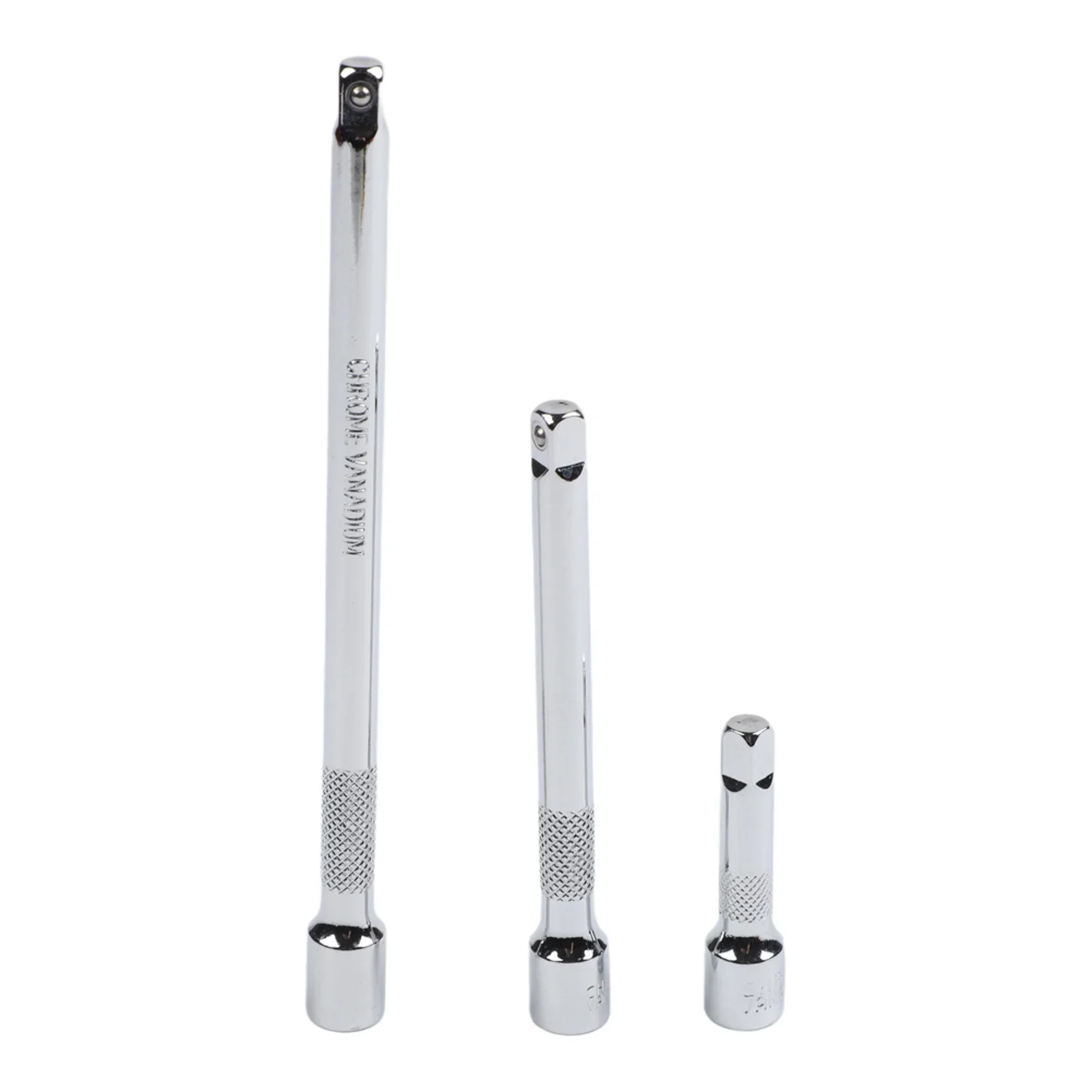 Three-Piece Ratchet Extension Bar Kit For 1/4 3/8 1/2 Drive Sockets With Offset Wobble Design And Secure Socket Retention