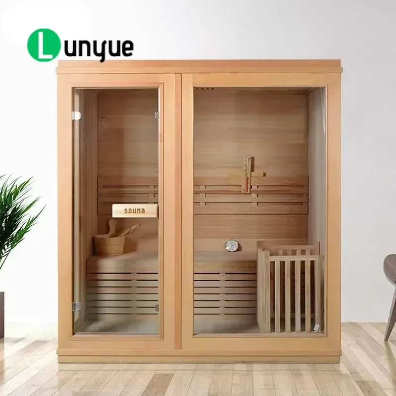 Indoor Solid Wood Sauna for 2-4 People Ash Cedar Dry Sauna Room with Glass Door and Heater Home Spa Wellness Relaxation