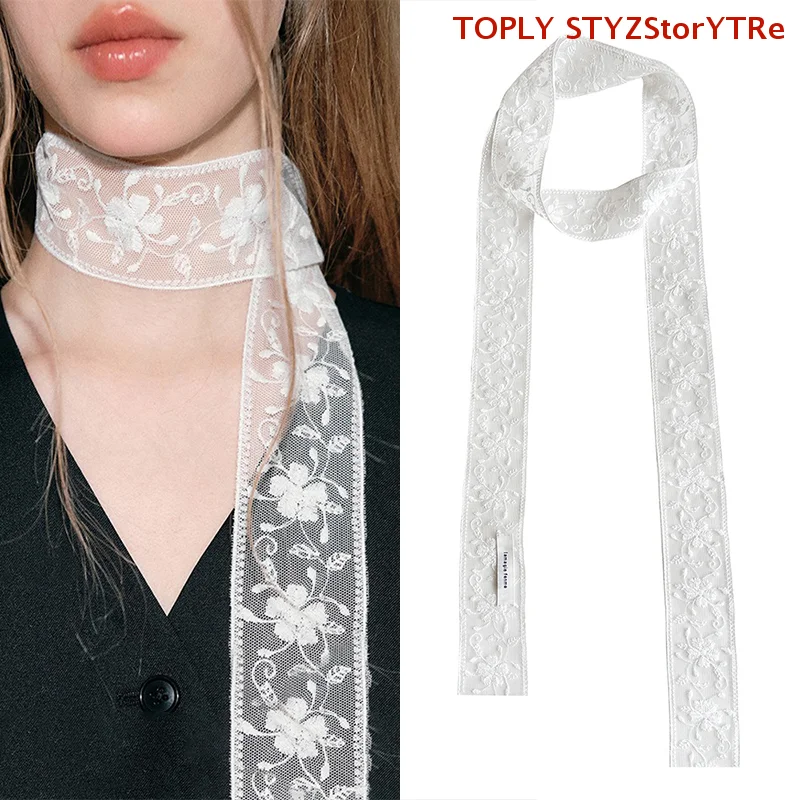 Lovely Flower Lace Neck Scarf Korean Style Hair Ornament Transparent Long Ribbon Head Wrap