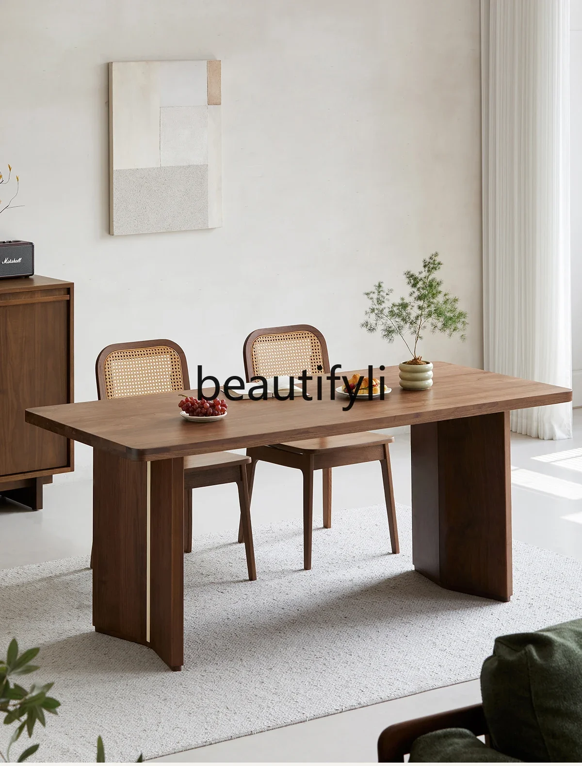 

Solid wood dining table North American black walnut retro thickened rectangular desk large board table dining table07