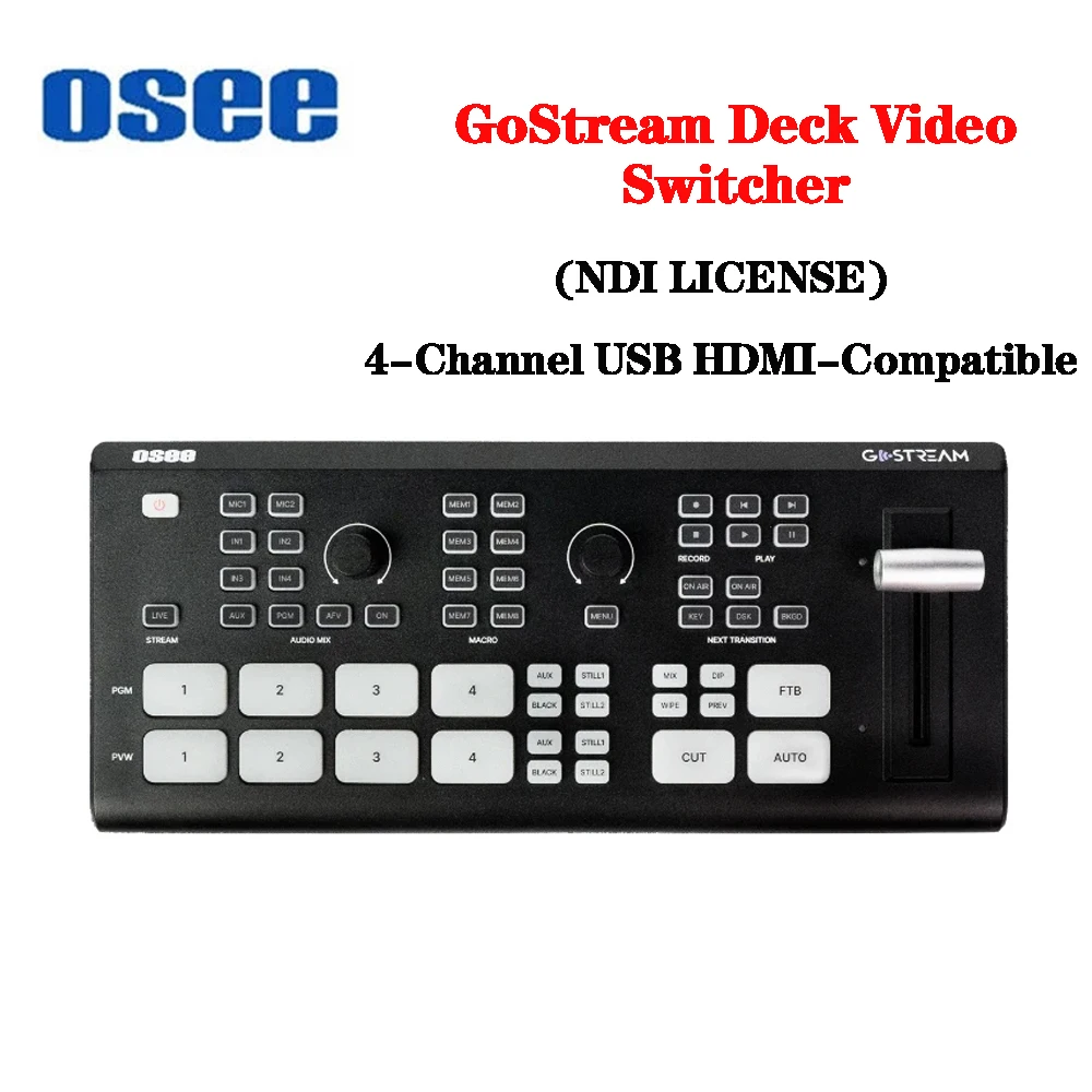 OSEE GoStream Deck Video Switcher with NDI License For Ultimate Live Streaming and Video Production Solution 4-Channel USB Port