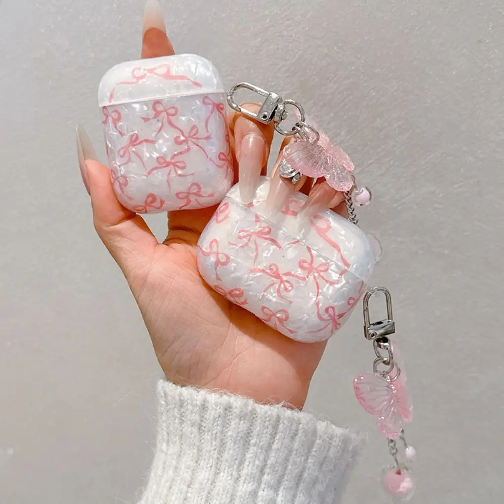 

Shell Patterned Bow Earphone Case with Pendent TPU Headphone Protective Cover Clear Housing Shell for AirPods 1/2/3/4/Pro/Pro 2