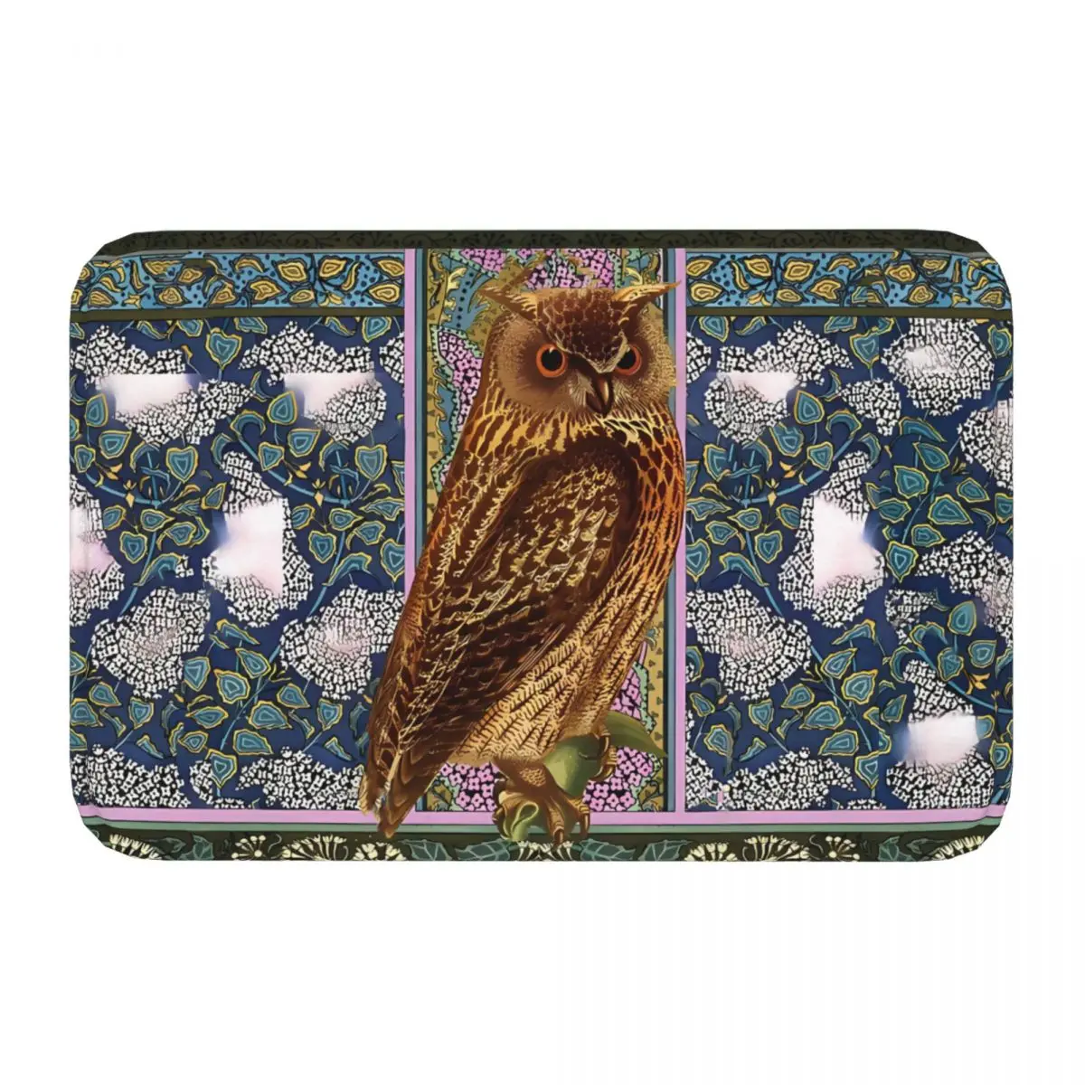 Bath Mat NIGHT OWL LILACS AND LEAVES Art Nouveau Style Dark Floral Composition Doormat Kitchen Carpet Entrance Door Rug Home